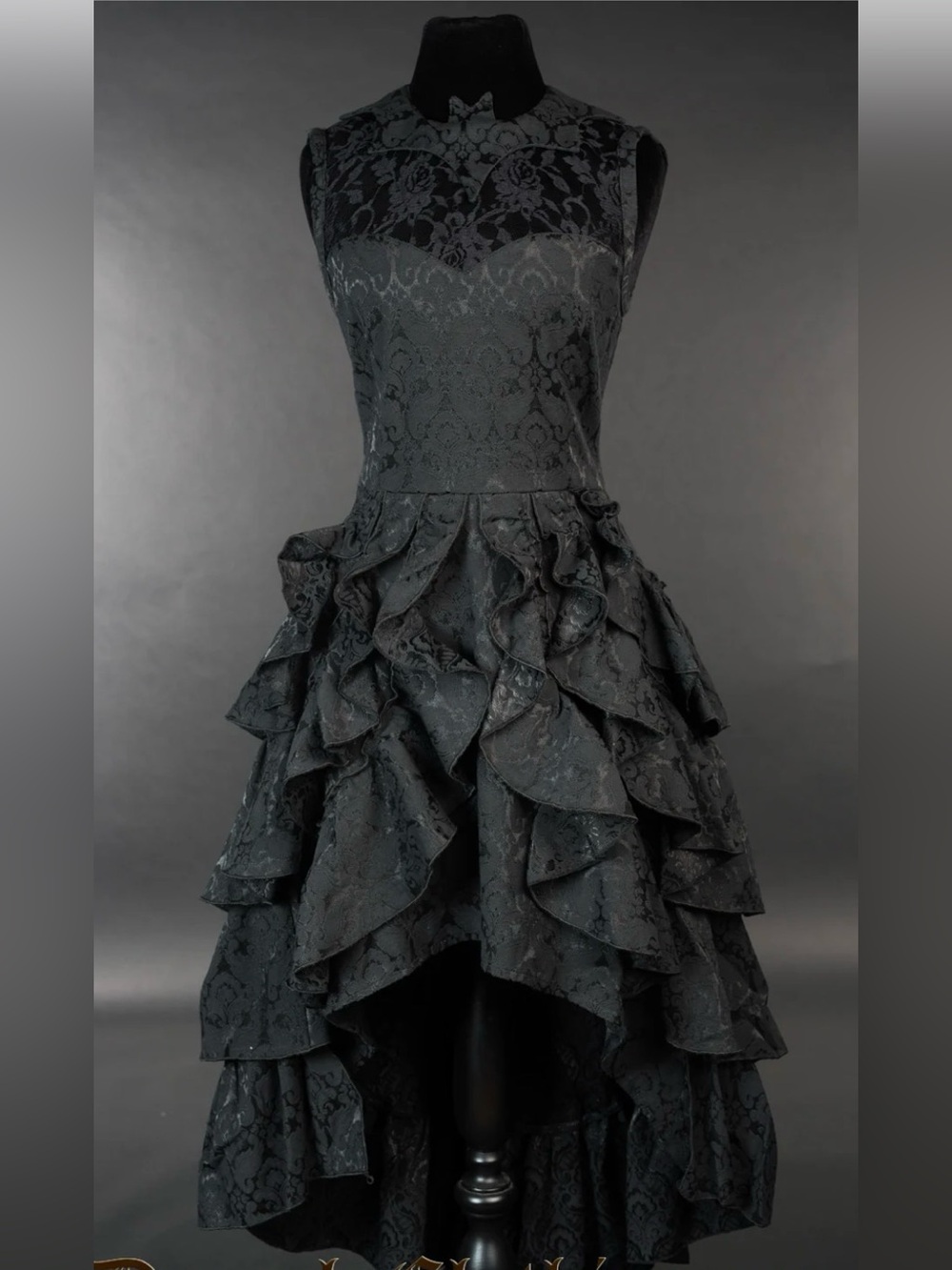 DraculaClothing Bat Ruffle Lace Dress Hi-Lo Goth Lace-Up Steampunk Large